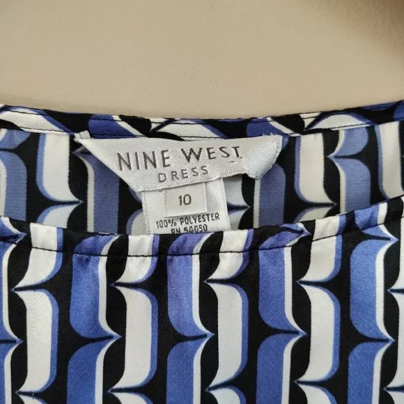 Nine West Satin Geometric Pattern Ruffle Dress 10 - Picture 8 of 8